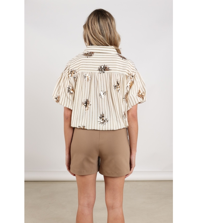 NUKUS Leia Blouse Stripe Paillet 143 offwhite/fango