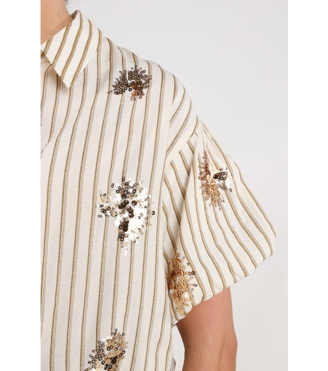 NUKUS Leia Blouse Stripe Paillet 143 offwhite/fango