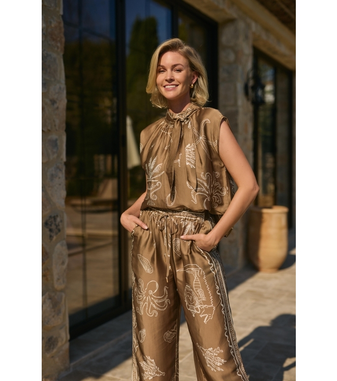 NUKUS Valerie Pants Print 273 fango/offwhite