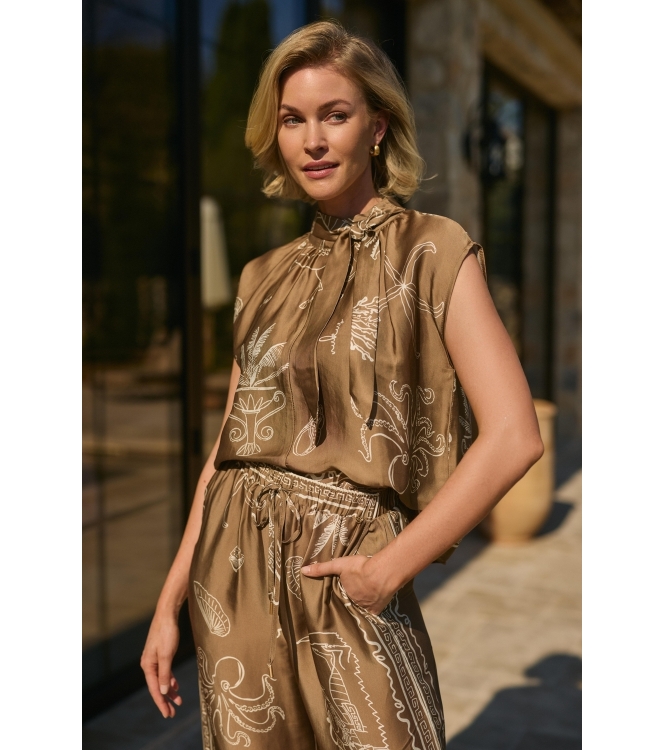 NUKUS Valerie Pants Print 273 fango/offwhite