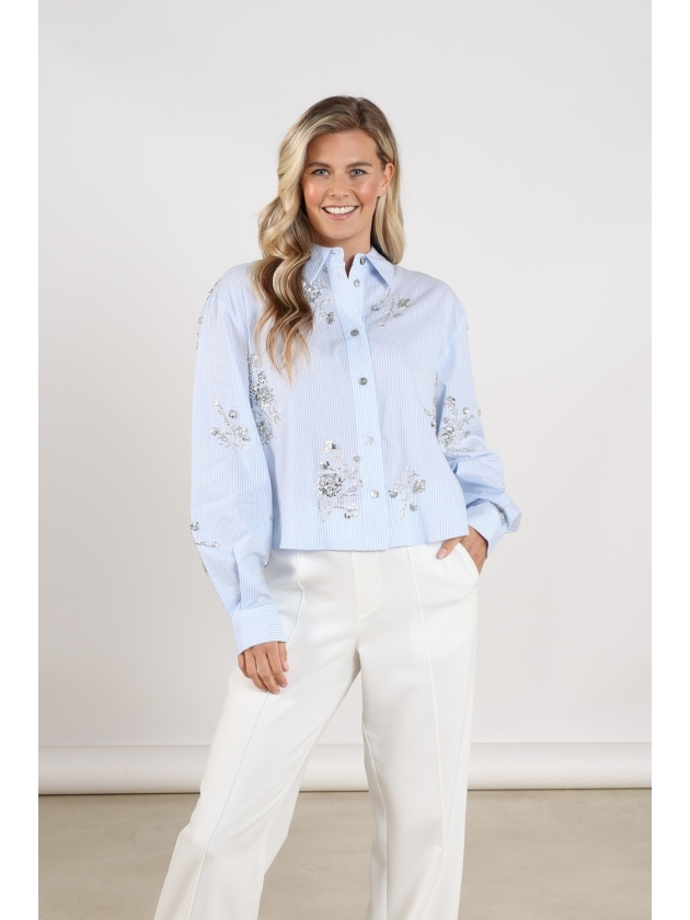 NUKUS Adora Blouse Stripe 314 cloudy/offwhite