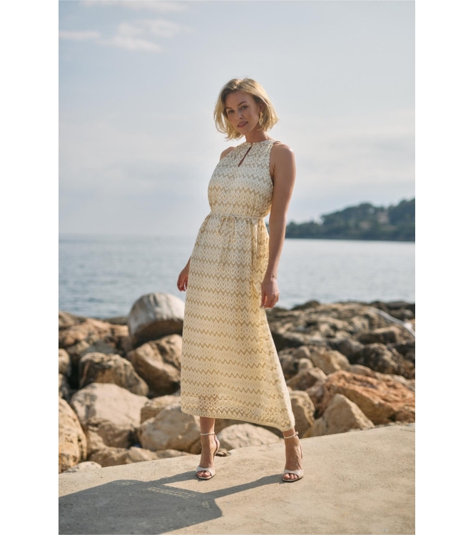 NUKUS Vio Dress Zigzag 126 offwhite/gold