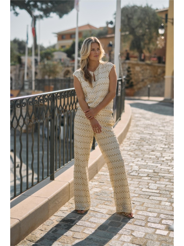 NUKUS Vajenne Pants Zigzag 126 offwhite/gold