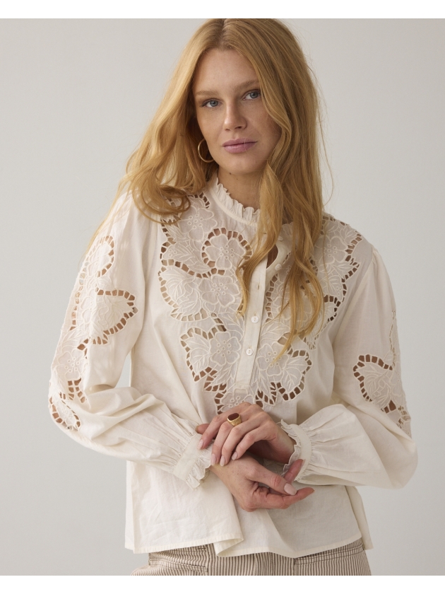 Summum Woman Top Embroidered cambric cotton 122 Ivory