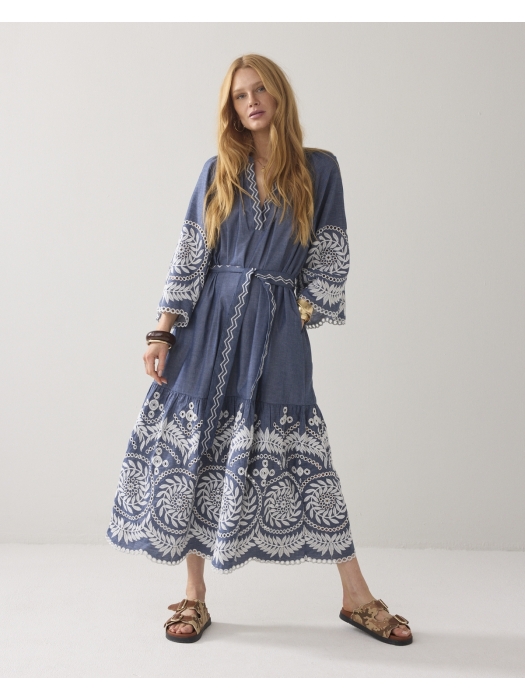 Summum Woman Dress Chambray embroidered 490 Indigo