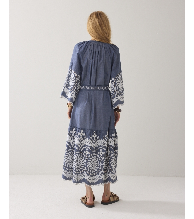 Summum Woman Dress Chambray embroidered 490 Indigo