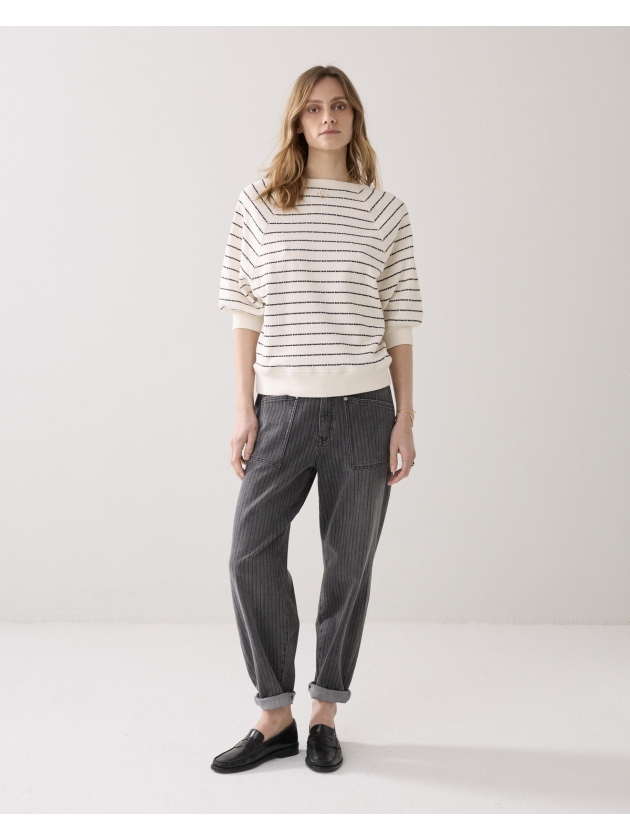 Summum Woman Jersey Striped sweat 122 Ivory