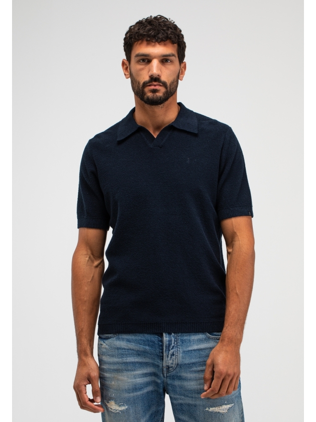 Butcher of Blue Boucle Knit Polo 890 alaska blue