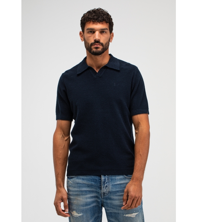 Butcher of Blue Boucle Knit Polo 890 alaska blue