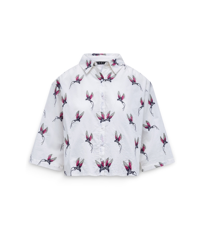 Label Dot Anita birds embro 150 wit multi