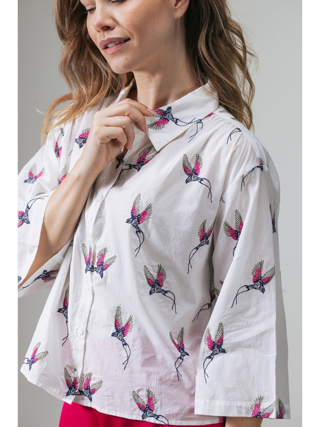 Label Dot Anita birds embro 150 wit multi