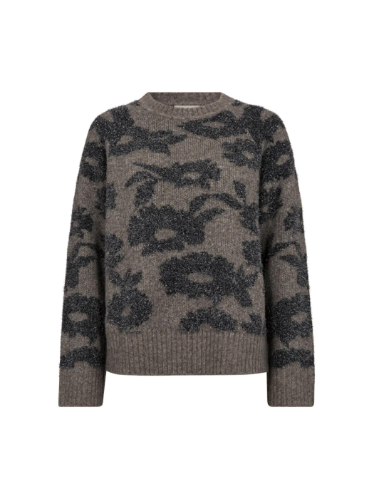 Freequent Jaquard pullover Morel mel w.med.grey melange