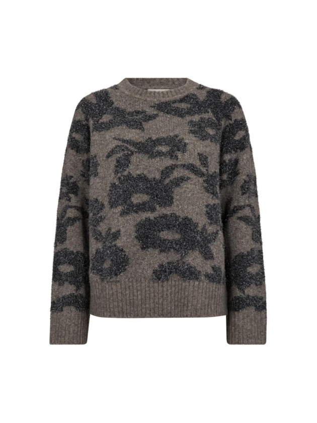 Freequent Jaquard pullover Morel mel w.med.grey melange
