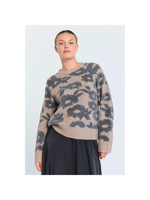 Freequent Jaquard pullover Morel mel w.med.grey melange