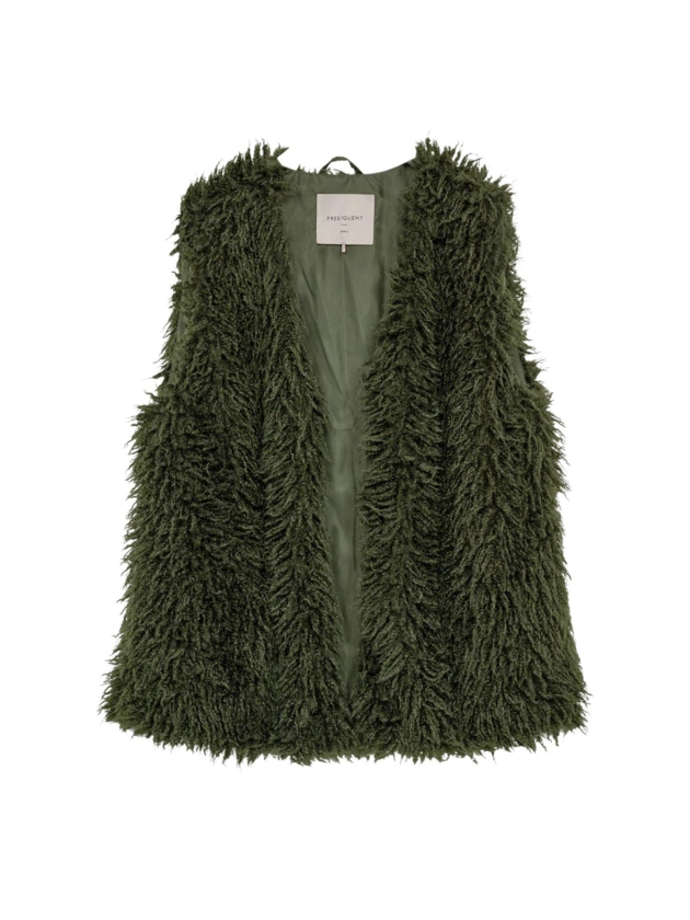 Freequent Faux fur, pockets Kombu Green