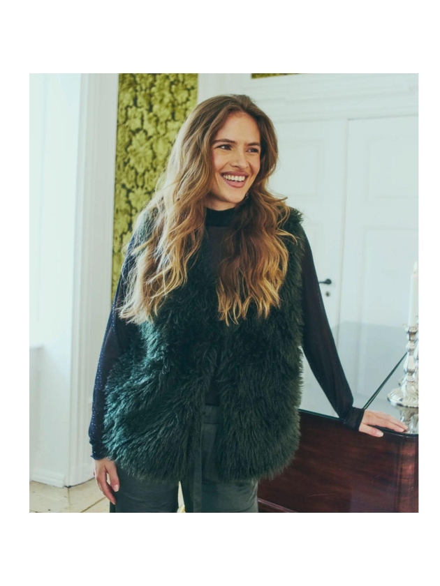 Freequent Faux fur, pockets Kombu Green