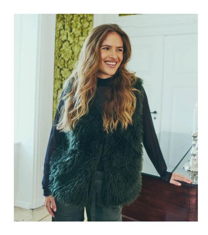 Freequent Faux fur, pockets Kombu Green