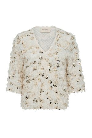 Freequent jersey w. sequin end feather yarn 9380 Moonbeam w Gold