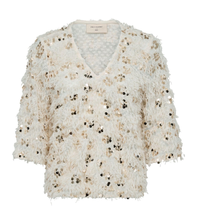 Freequent jersey w. sequin end feather yarn 9380 Moonbeam w Gold