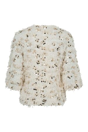 Freequent jersey w. sequin end feather yarn 9380 Moonbeam w Gold