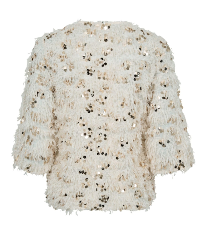 Freequent jersey w. sequin end feather yarn 9380 Moonbeam w Gold