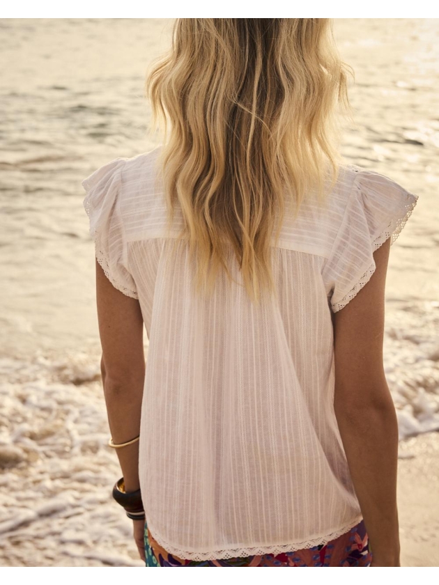 Tramontana Short-Sleeve Blouse Lace Tapes 00100 Off white
