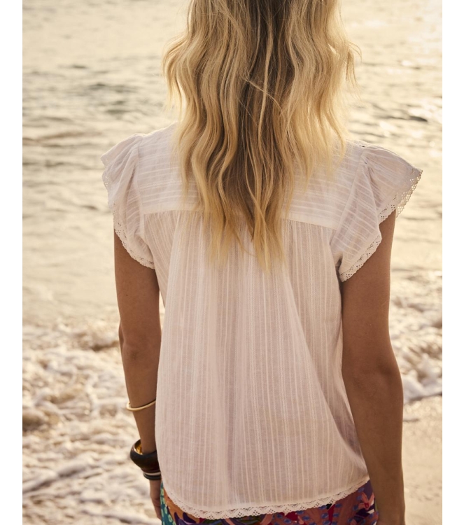 Tramontana Short-Sleeve Blouse Lace Tapes 00100 Off white