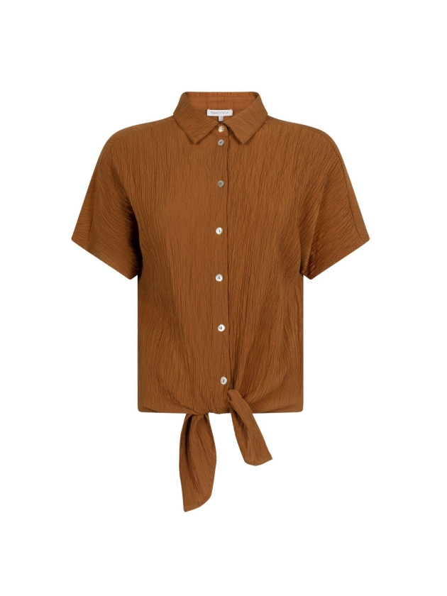 Tramontana Puckered Short-Sleeve Blouse 008135 Kombucha