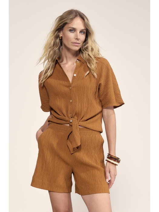 Tramontana Puckered Short-Sleeve Blouse 008135 Kombucha
