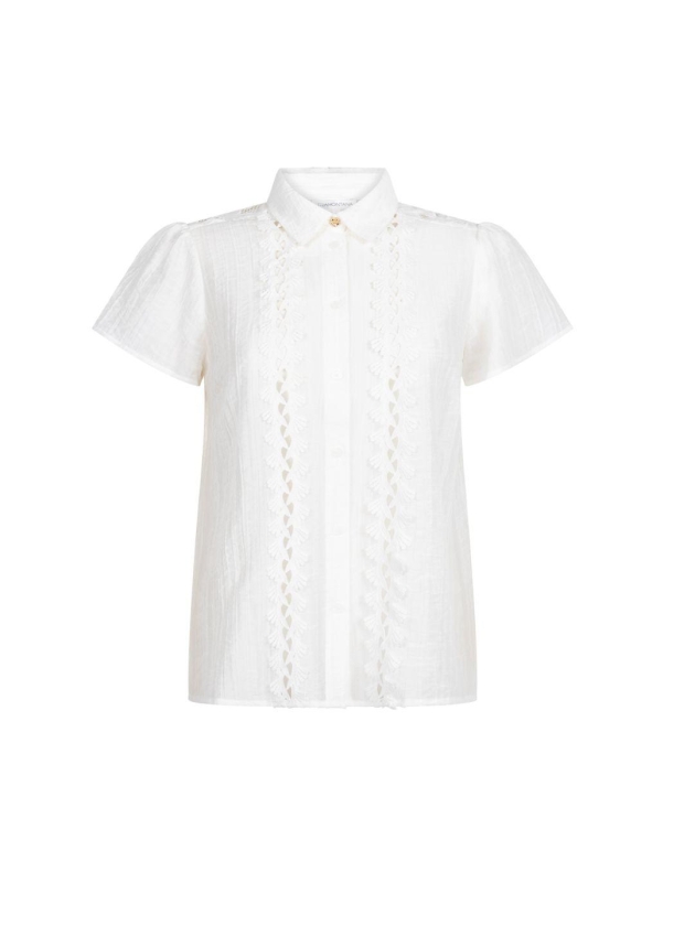 Tramontana Short-Sleeve Blouse Lace Tapes 001100 Off white