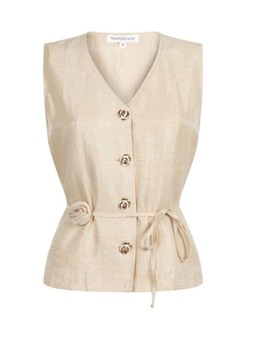Tramontana Shimmer Waistcoat Flower Belt 001225 Pebble