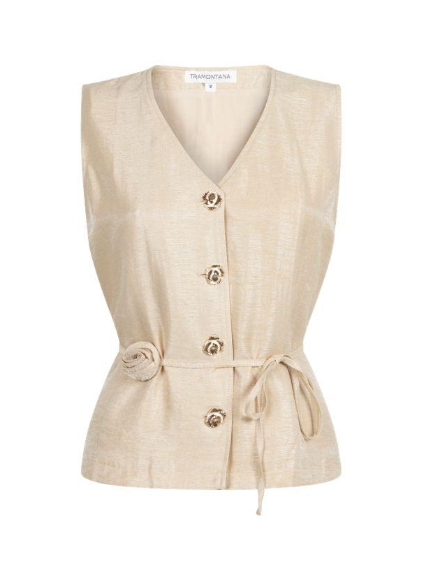 Tramontana Shimmer Waistcoat Flower Belt 001225 Pebble