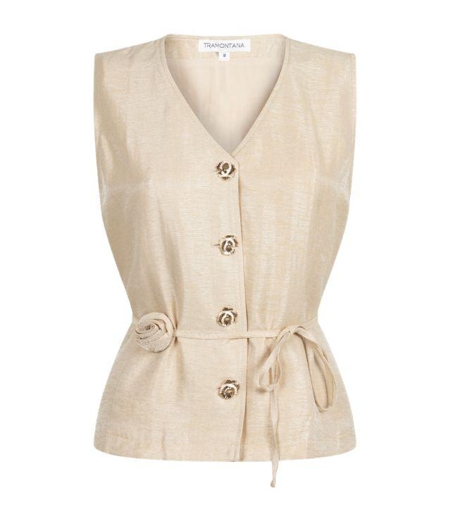 Tramontana Shimmer Waistcoat Flower Belt 001225 Pebble