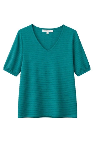 Tramontana Puff-Sleeve V-Neck Top 005835 Deep aqua blue