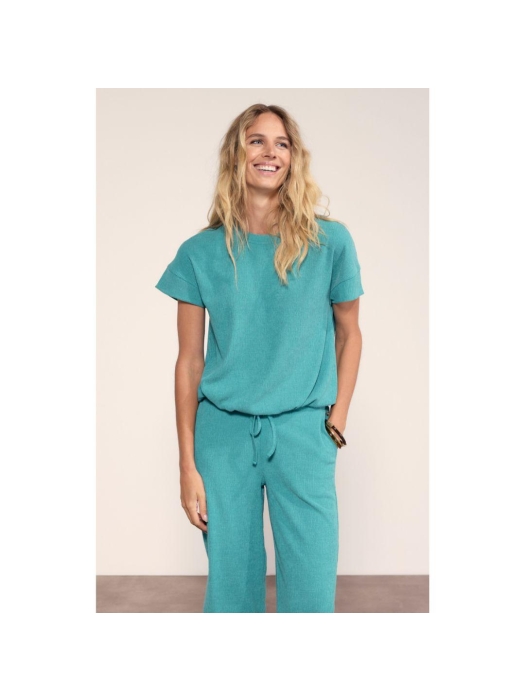 Tramontana Crinkled Short-Sleeve Top 005835 Deep aqua blue