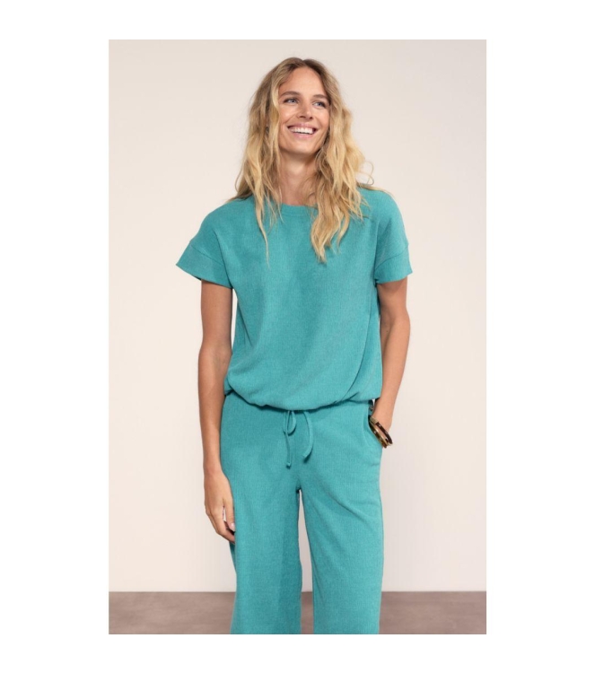 Tramontana Crinkled Short-Sleeve Top 005835 Deep aqua blue