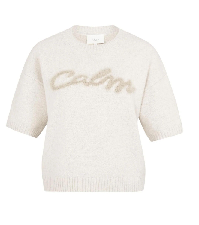 Yaya Gebreide trui met fluffy tekst 9907402 Heather mel