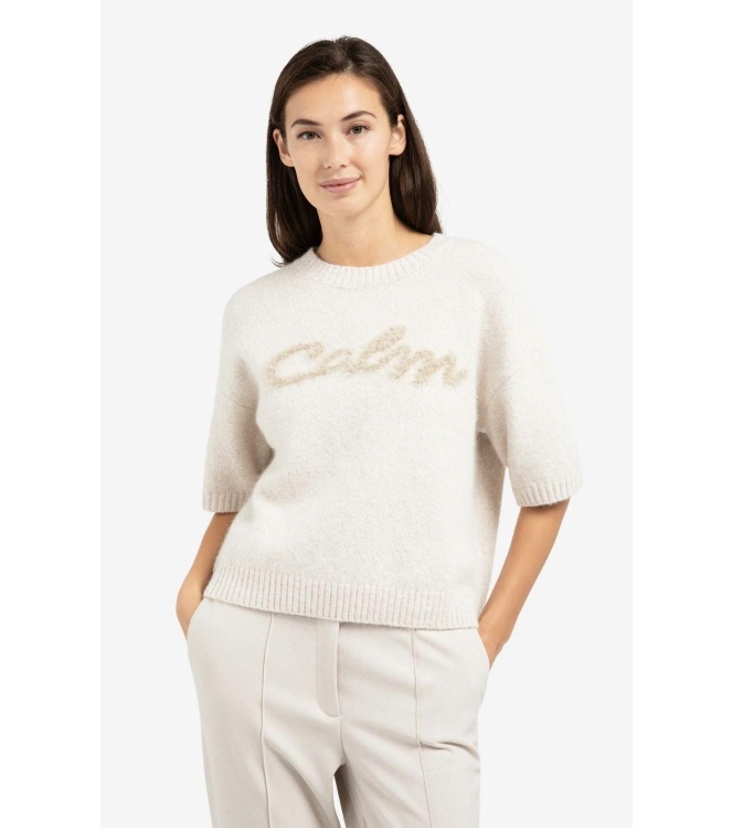 Yaya Gebreide trui met fluffy tekst 9907402 Heather mel