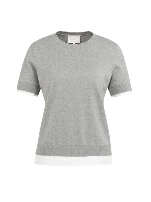 Yaya Gebreide top met dubbele zoom 990472 Iron grey mel