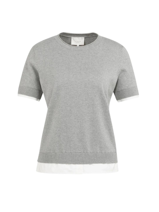 Yaya Gebreide top met dubbele zoom 990472 Iron grey mel