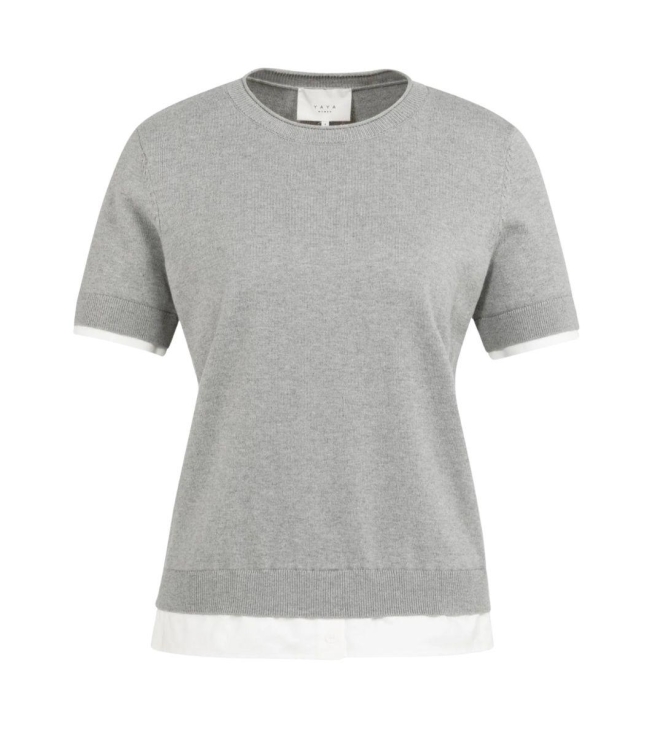 Yaya Gebreide top met dubbele zoom 990472 Iron grey mel