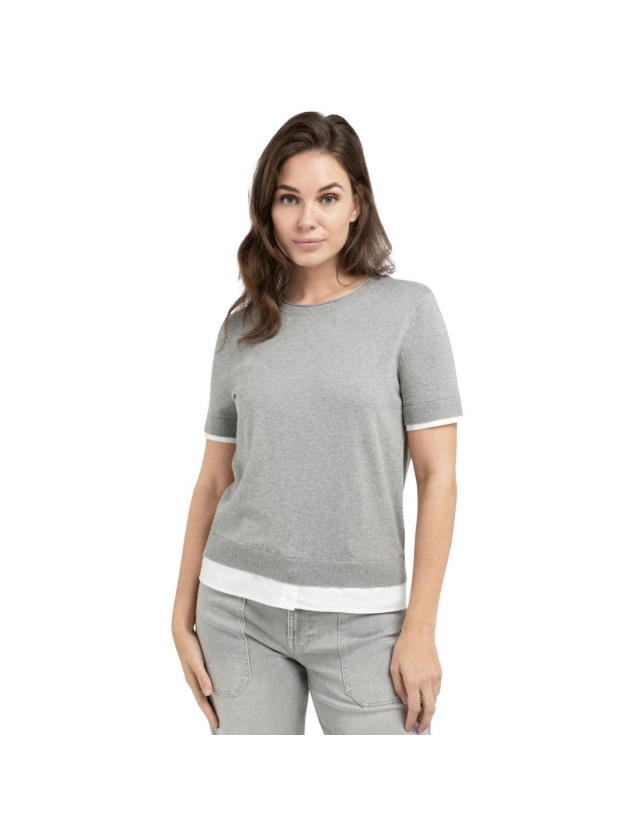 Yaya Gebreide top met dubbele zoom 990472 Iron grey mel