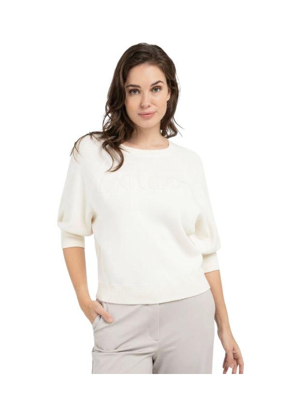Yaya Sweater met geborduurd artwork 990532 Ecru melange