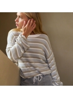 Yaya Gestreepte trui met koord 442031 vapor blue grey des