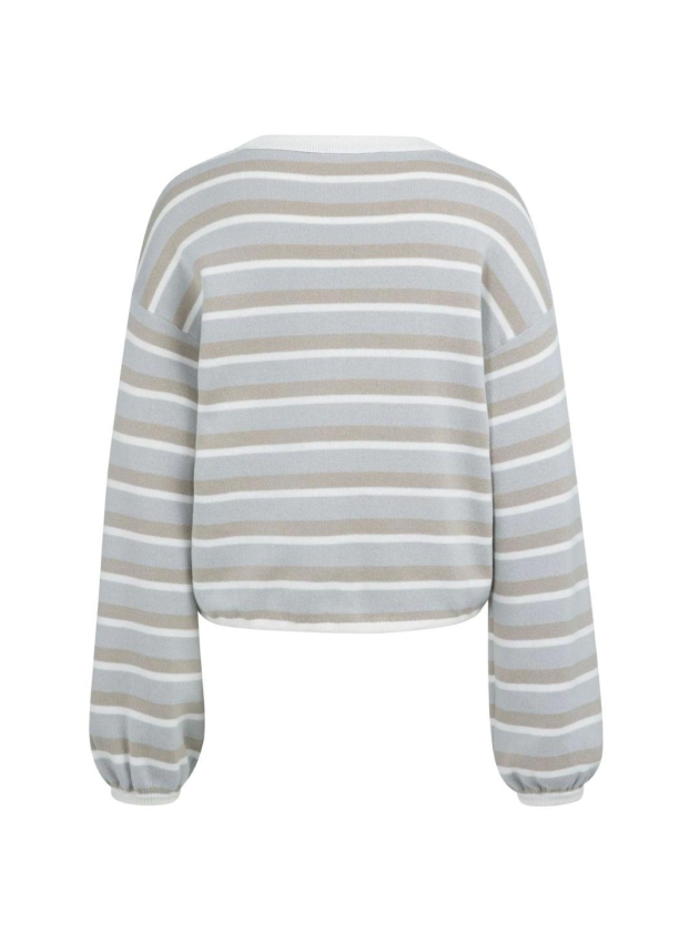 Yaya Gestreepte trui met koord 442031 vapor blue grey des