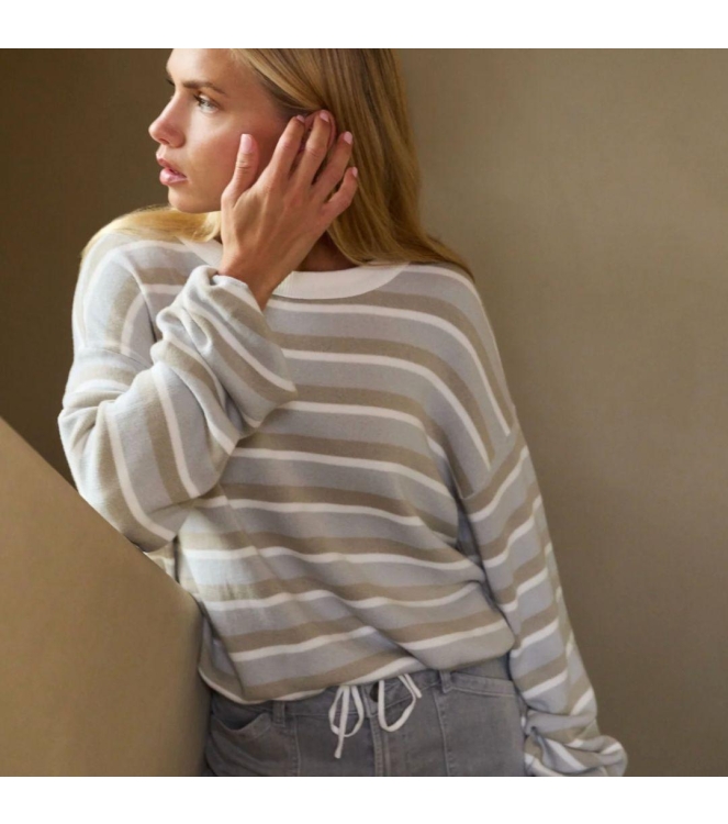 Yaya Gestreepte trui met koord 442031 vapor blue grey des