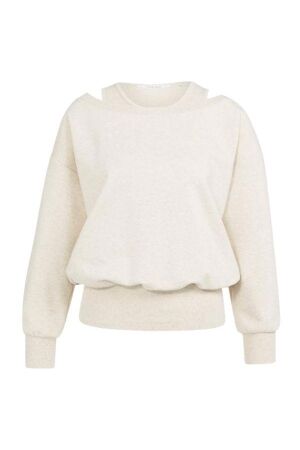 Yaya Sweatshirt met dubbele hals 990532 Ecru melage