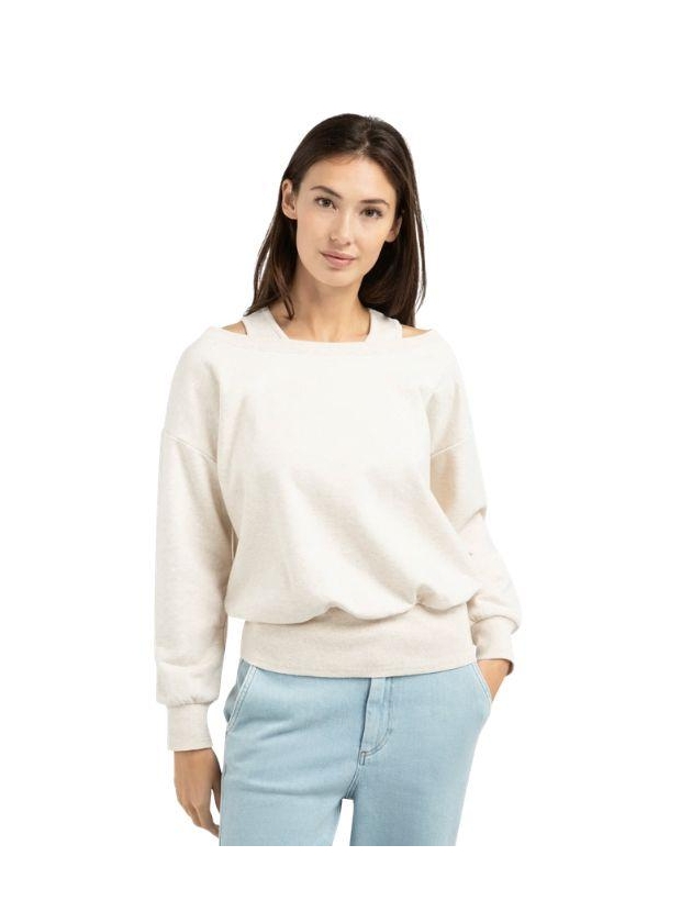 Yaya Sweatshirt met dubbele hals 990532 Ecru melage