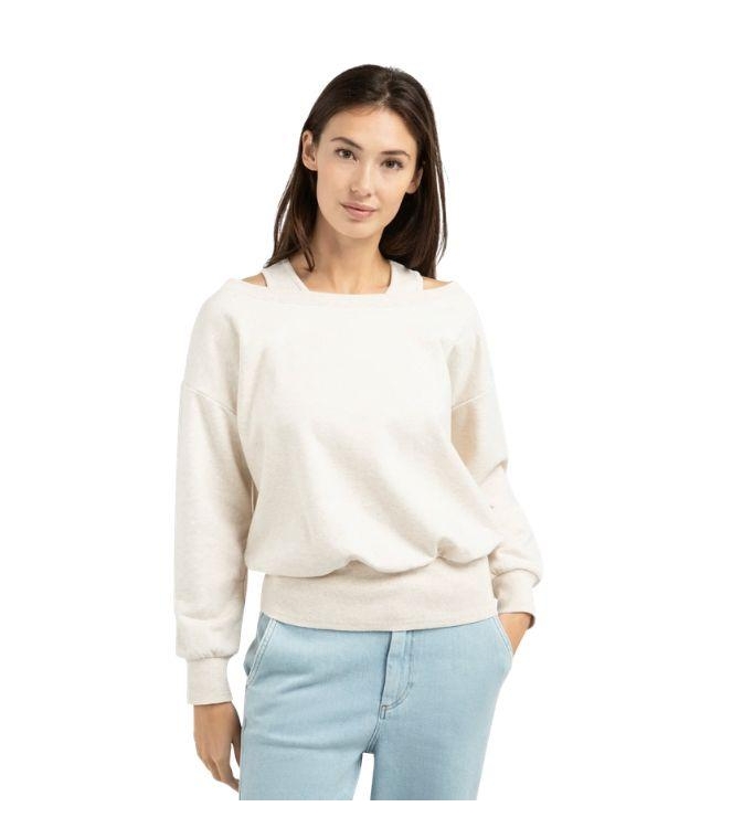 Yaya Sweatshirt met dubbele hals 990532 Ecru melage