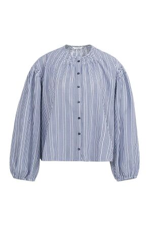 Yaya Gestreepte blouse met plooien 939231 Navy blazer dessin